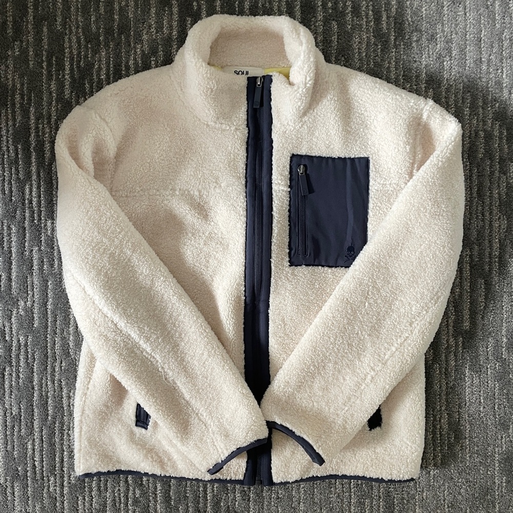 Soul by SoulCycle cream shearling zip-up jacket